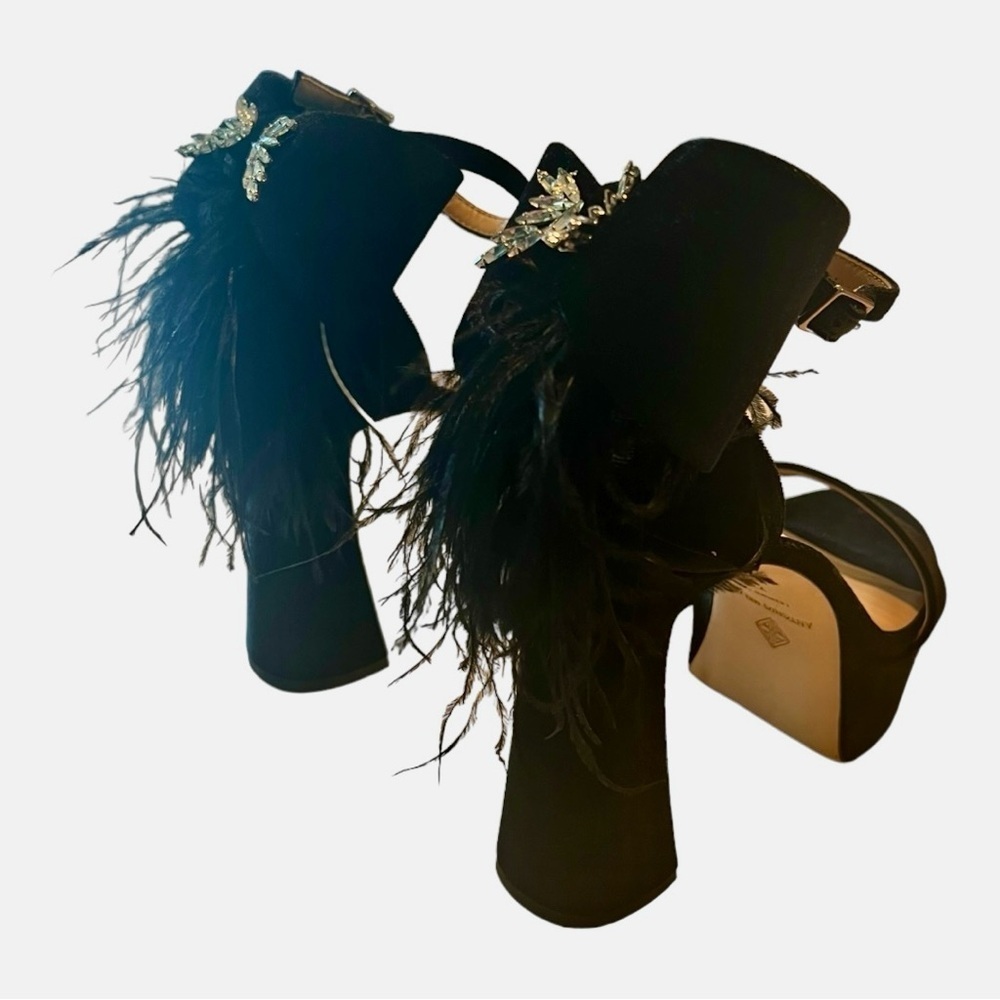 Antonio Melani Janie Black Velvet Platform Angel Rhinestone Bow Feather Size 7.5 - Picture 10 of 16